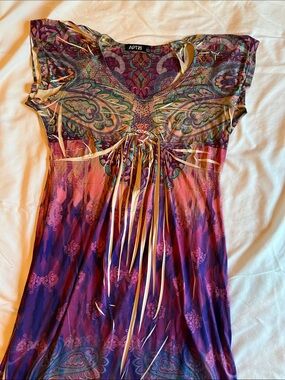 Apt. 9 Purple Paisley Midi Dress with Pink and Gold Accents